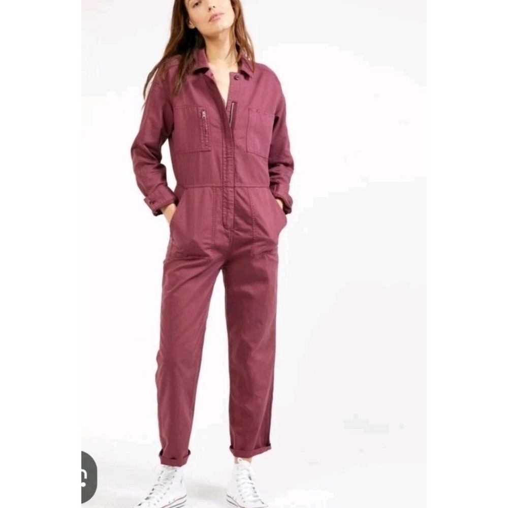 Outerknown S.E.A. Long Sleeve Organic Cotton Linen Jumpsuit Sz M Wine Coverall - Picture 2 of 11